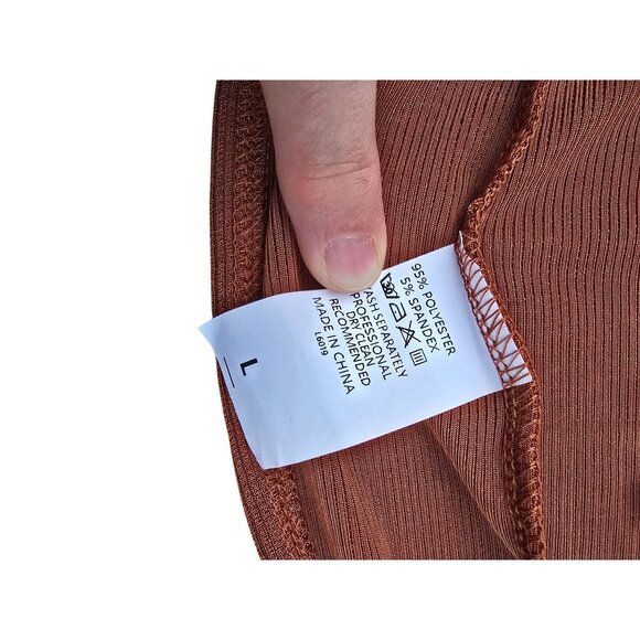 One-Shoulder Rust Brown Midi Dress With Puff Sleeve & Cut-Out Detail - Picture 5 of 6